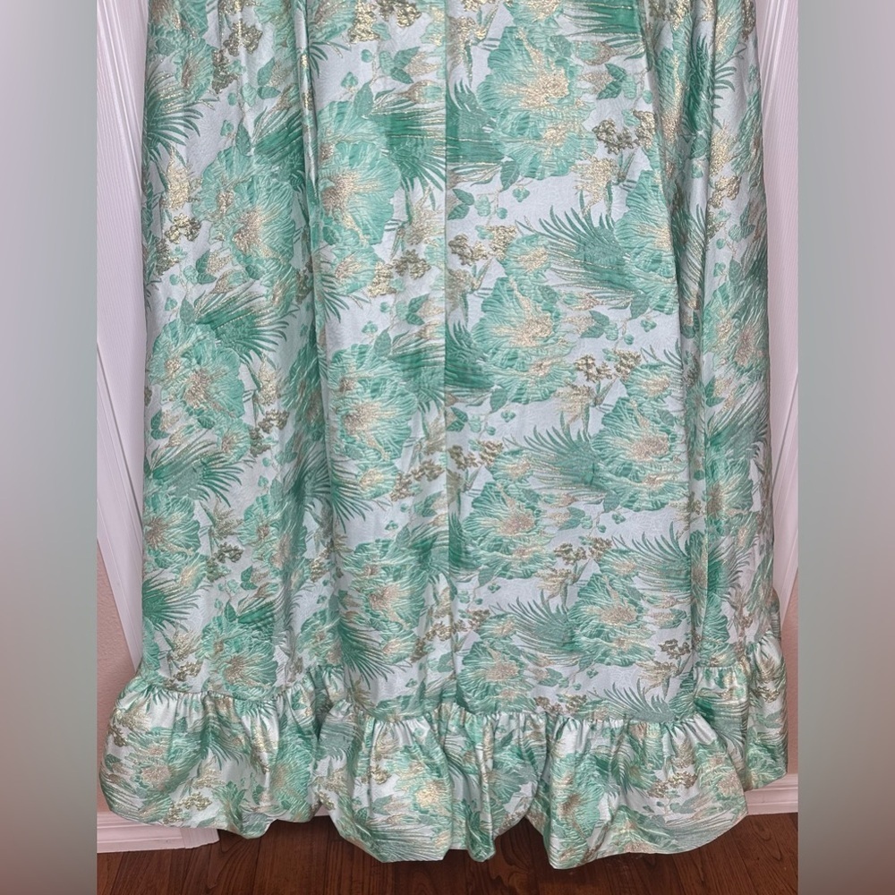 NWT MAC DUGGAL # 68276 Floral Print Puff Sleeve High Low Brocade Gown Size 14 - Picture 10 of 10